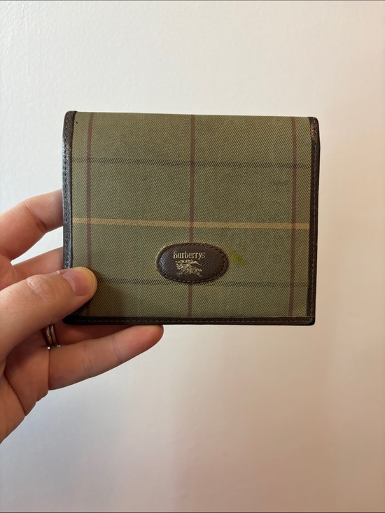 Burberry Other - Burberry’s✨ Olive Green Plaid Canvas Bifold Wallet with Brown Trim w/COA